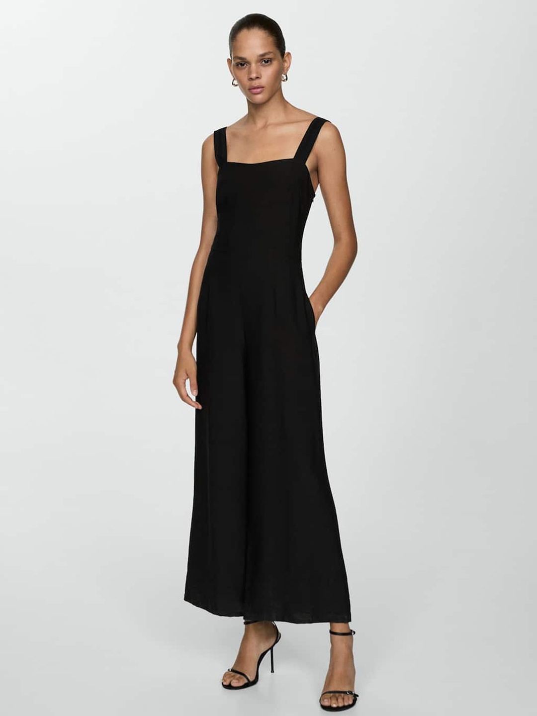 

MANGO Long Strap Jumpsuit, Black