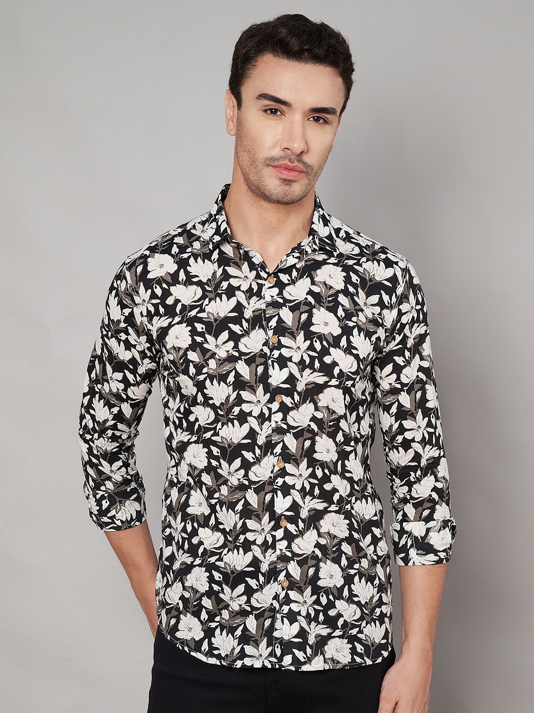 

KALINI Men Classic Floral Opaque Printed Casual Shirt, Black