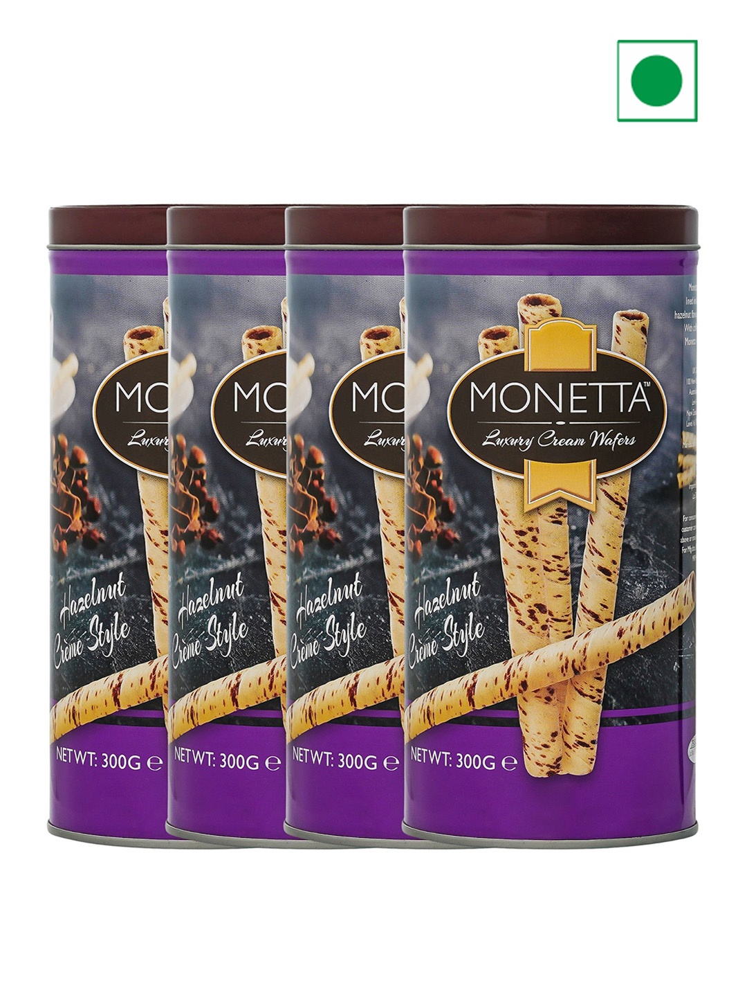 

Monetta Pack Of 4 Hazelnut Wafer Sticks -300 g Each, Purple