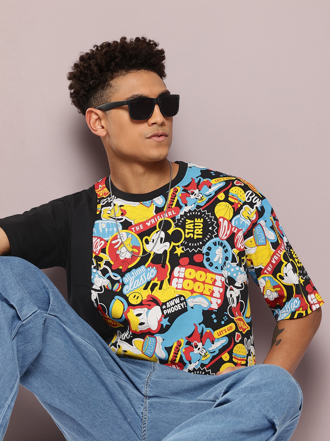 

Kook N Keech Disney Printed Pure Cotton Oversized T-shirt, Black