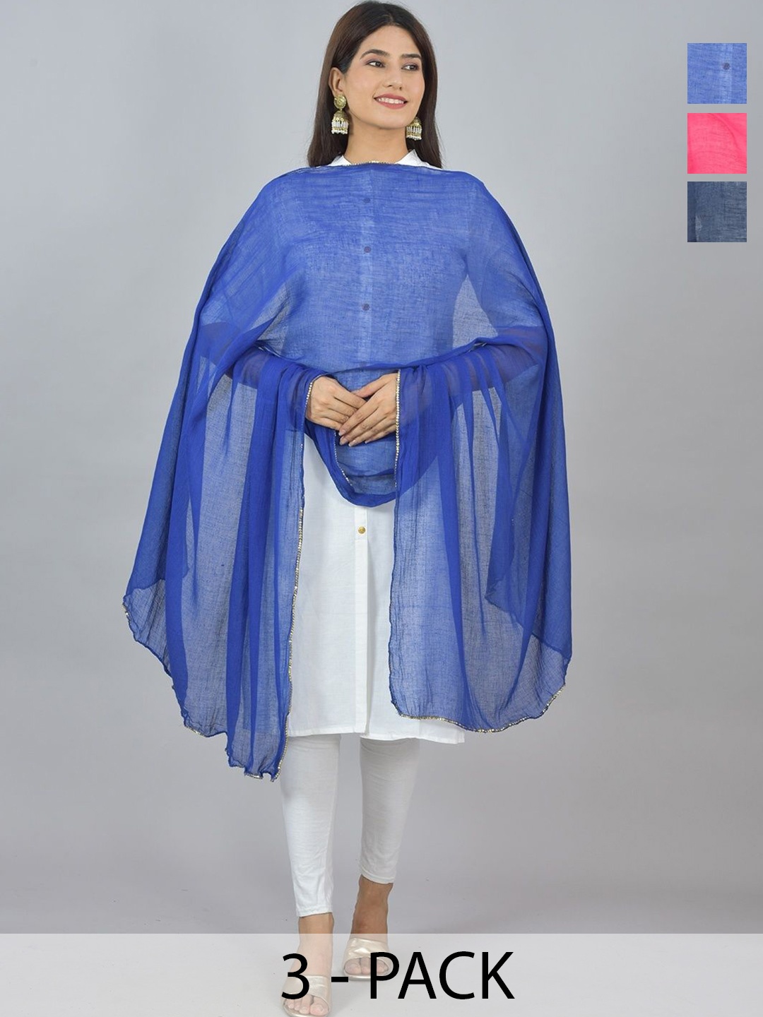 

LA FEMINAE Pack Of 3 Pure Cotton Dupatta, Pink
