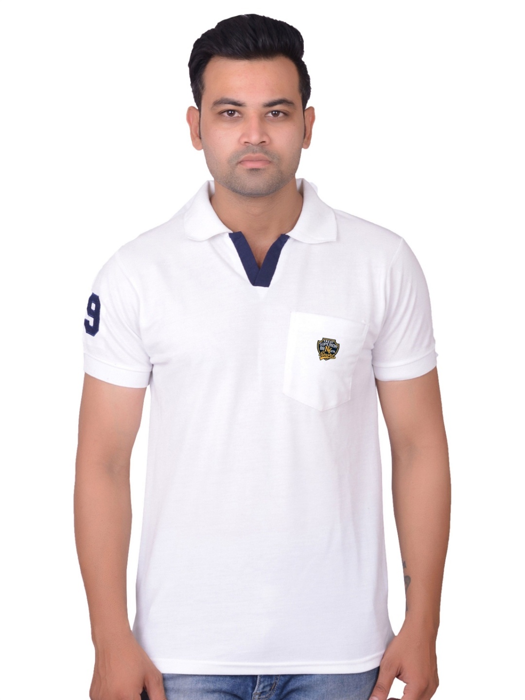 

LA MILANO Men Polo Collar Pockets Slim Fit T-shirt, White