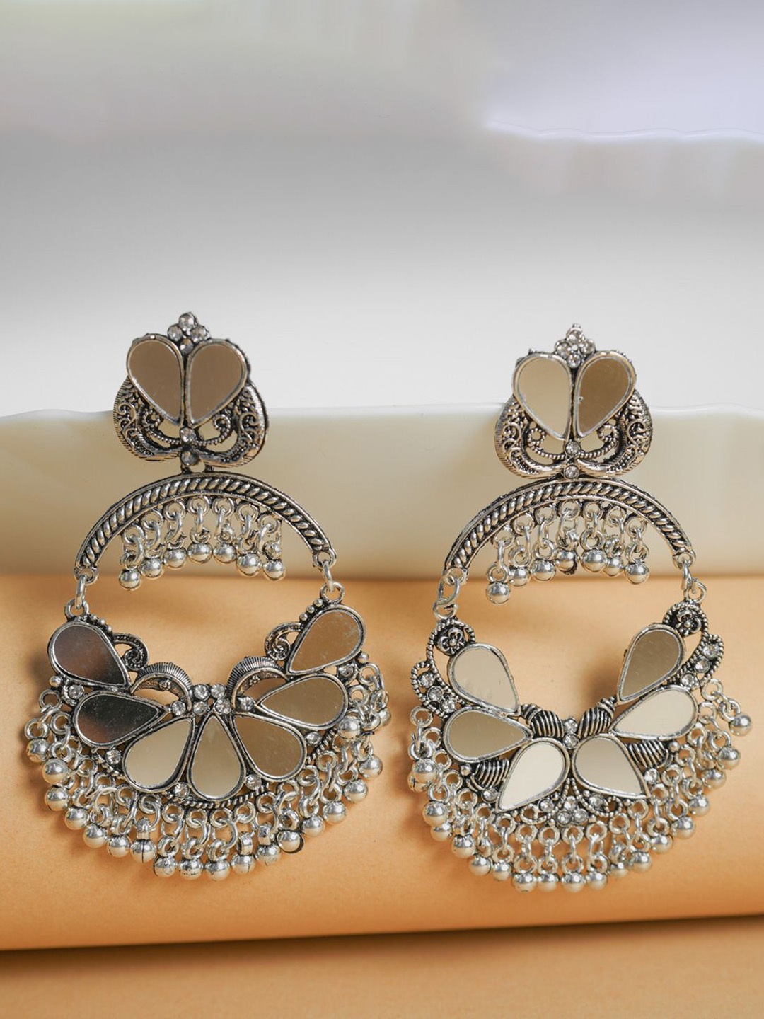 

VIRAASI Silver-Plated Oxidised Mirror Work Chandbalis