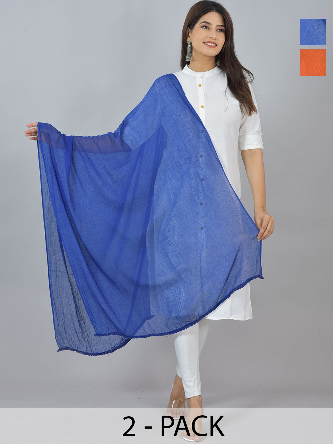 

LA FEMINAE Selection Of 2 Pure Cotton Dupatta, Orange