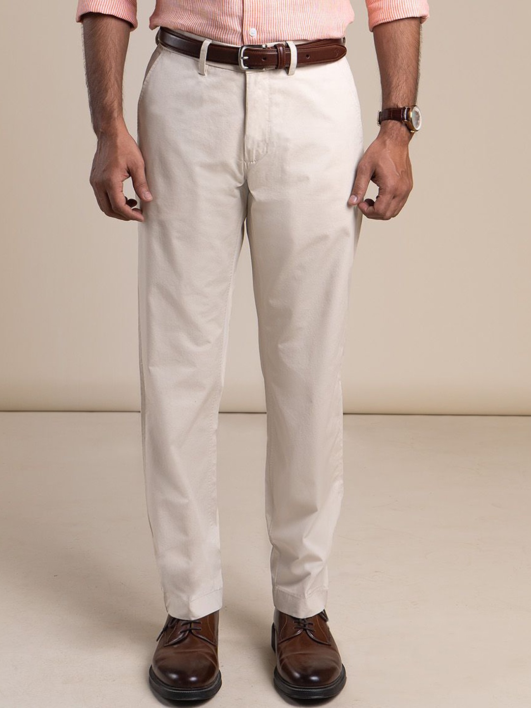 

Monks of Method Men Classic Slim Fit Pure Cotton Formal Trousers, Beige