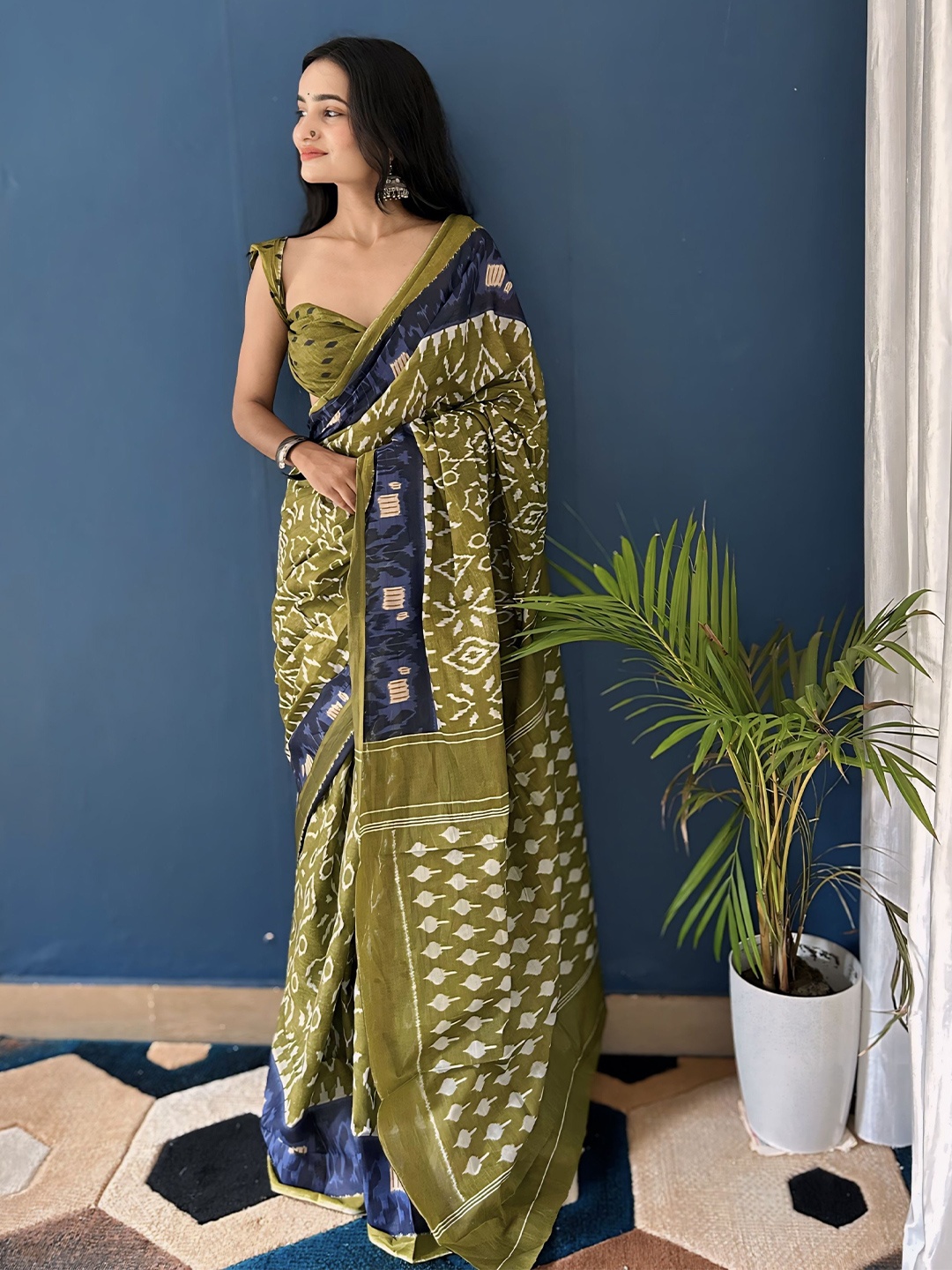 

Anouk Ethnic Motifs Pure Cotton Bagh Saree, Green