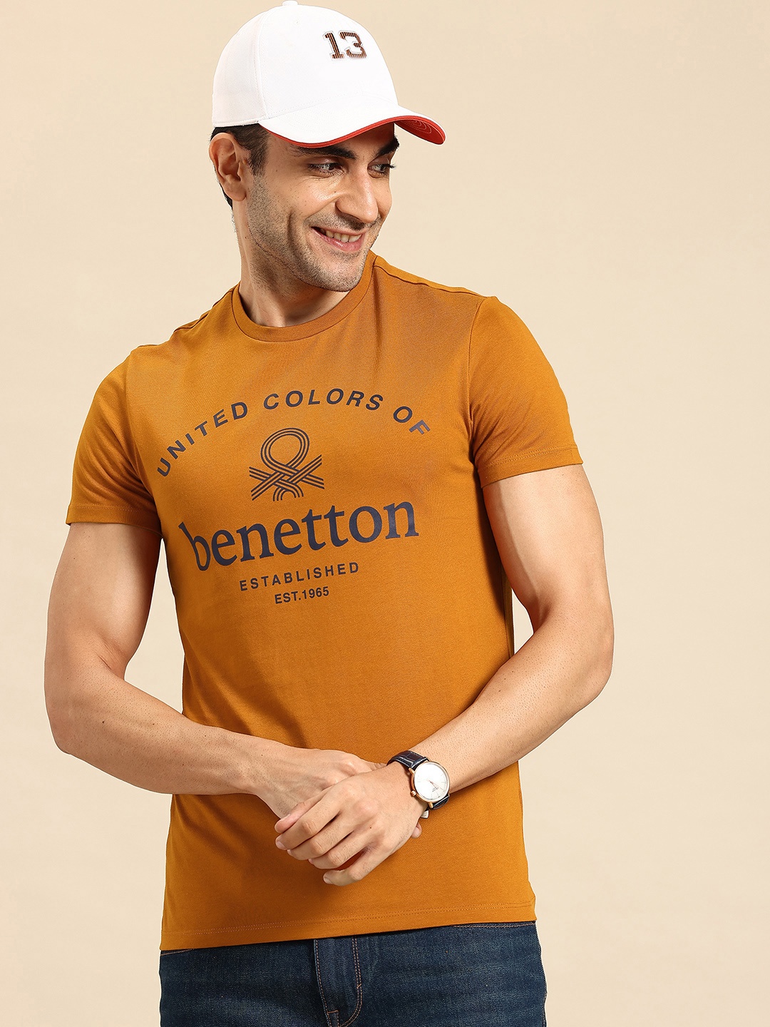 

United Colors of Benetton High IQ Printed T-shirt, Rust