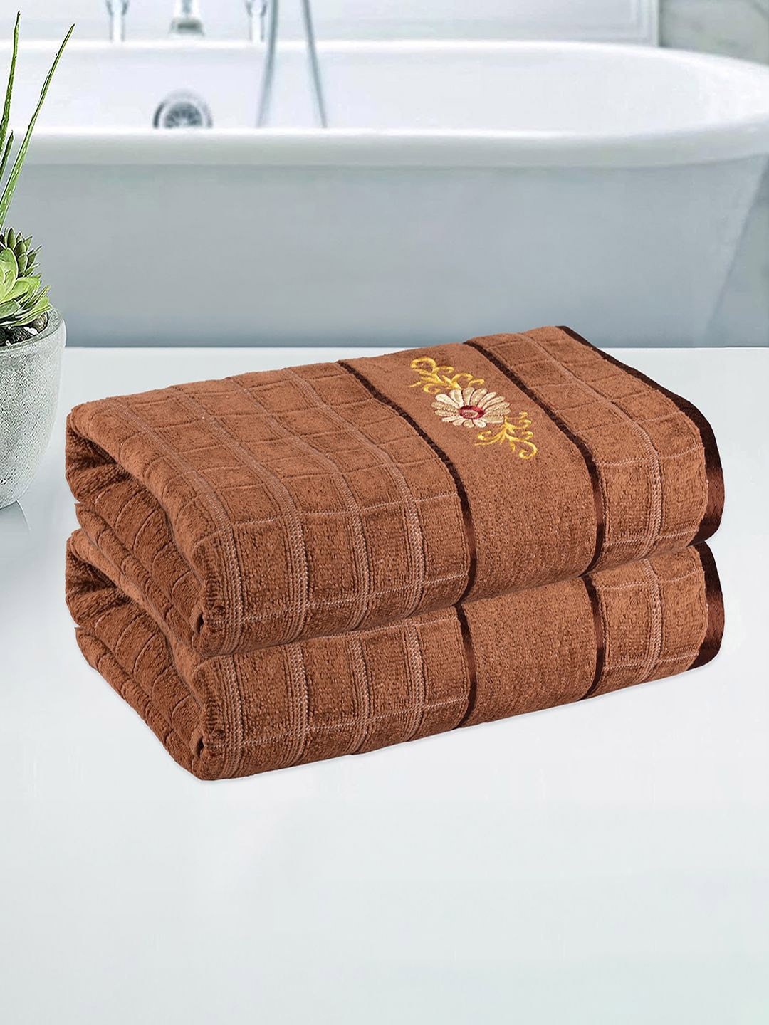 

Kuber Industries Brown 2 Pieces Printed Other 250 GSM Bath Towel