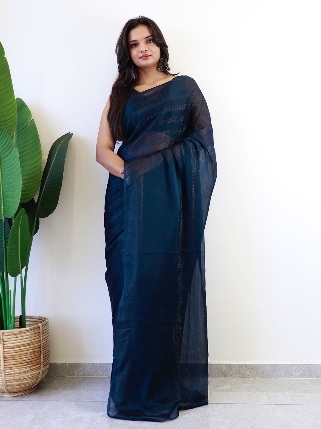 

Mitera Striped Ready to Wear Saree, Teal