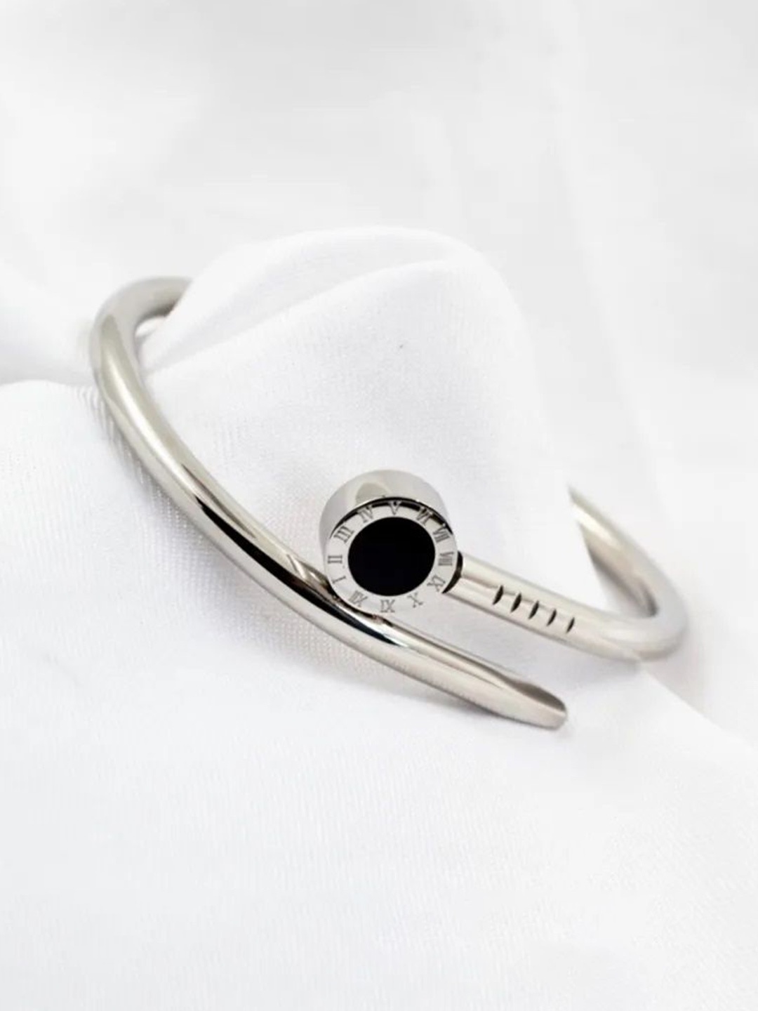 

MEENAZ Silver-Plated Stainless Steel Anti Tarnish Kada Bracelet