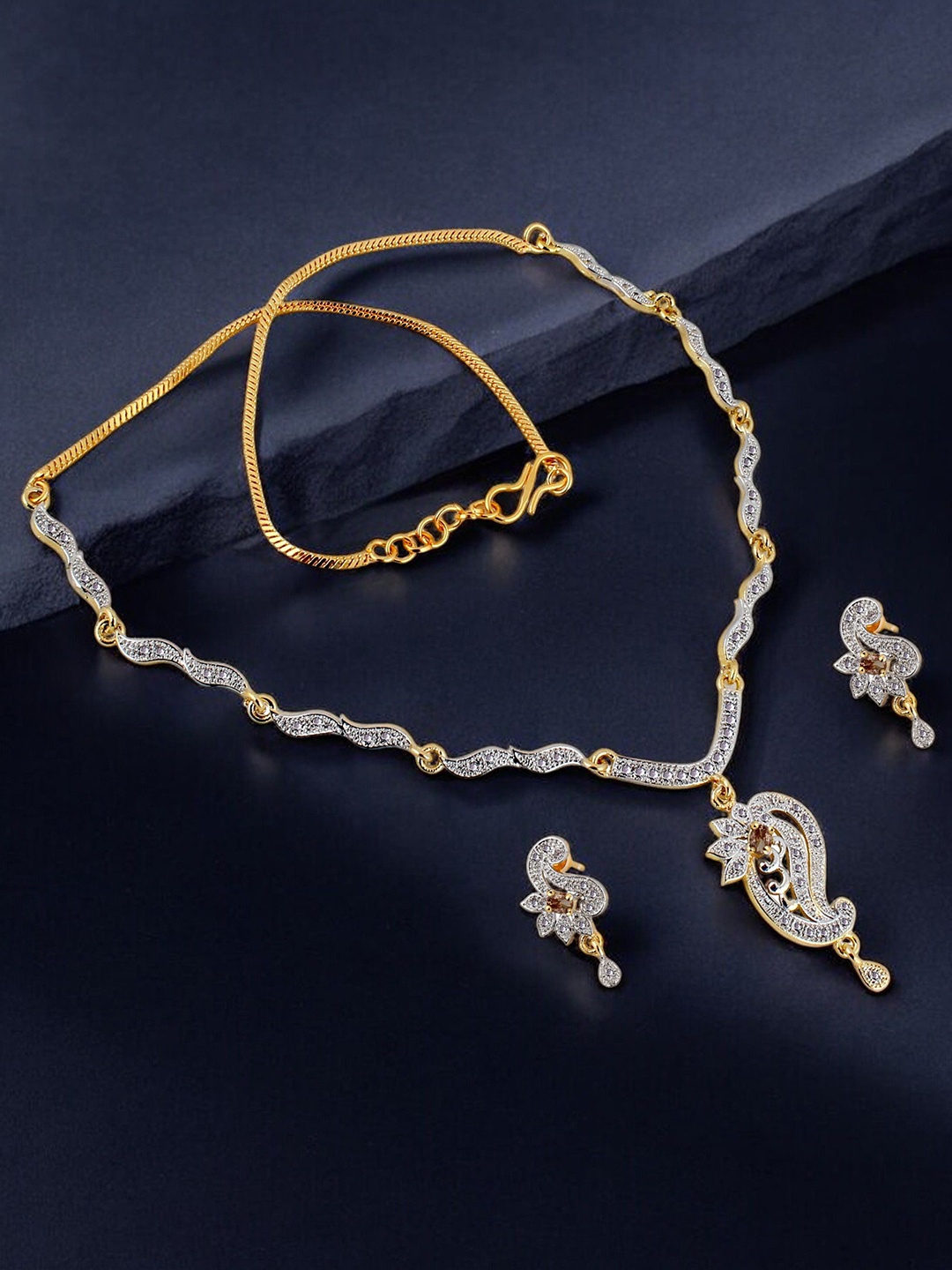 

LUCKY JEWELLERY 18K Gold-Plated AD Stone-Studded Jewellery Set