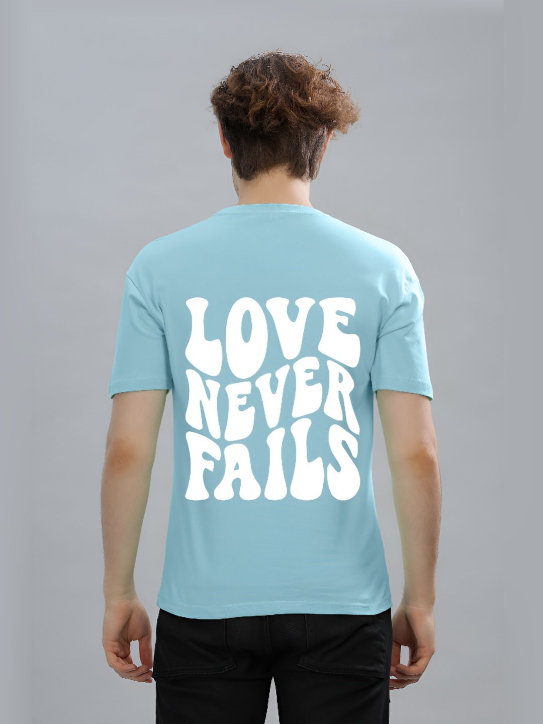 

FALTU.CO Men Typography Printed Round Neck Pure Cotton Oversized T-shirt, Blue