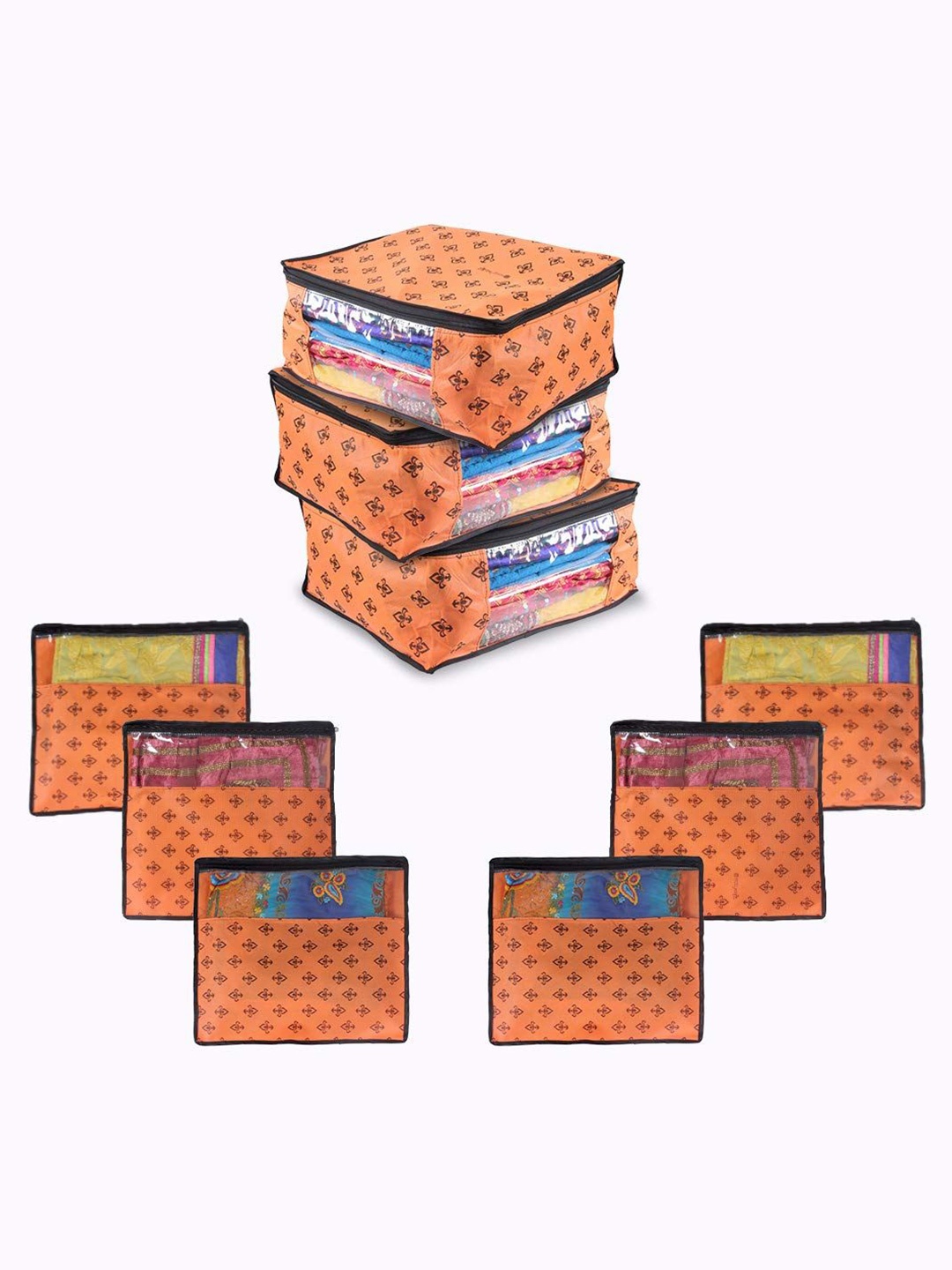 

prettykrafts Orange & Black 9 Pieces Reusable Multi-Utility Organisers