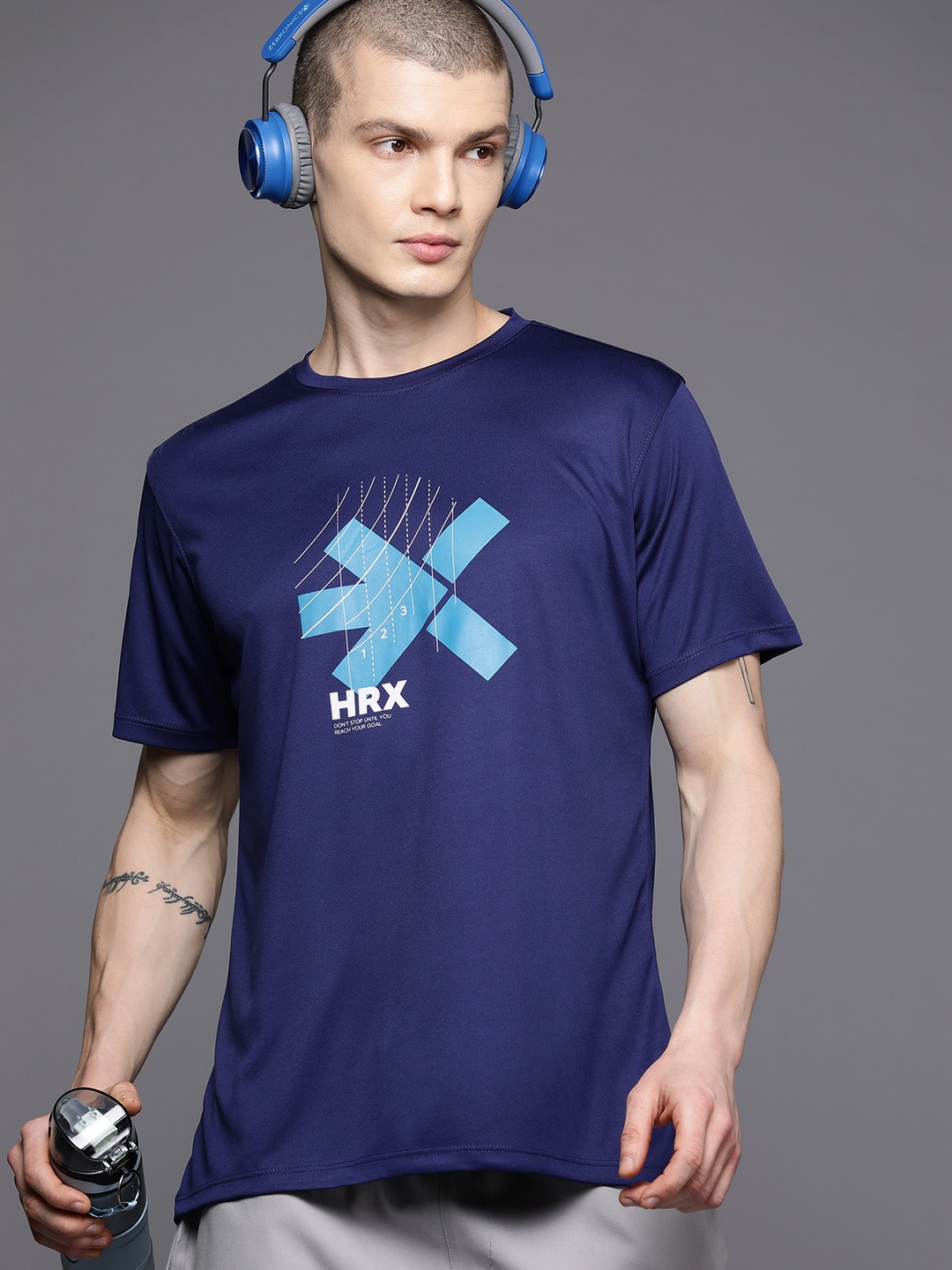 

HRX by Hrithik Roshan Rapid Dry Printed Running T-shirt, Blue