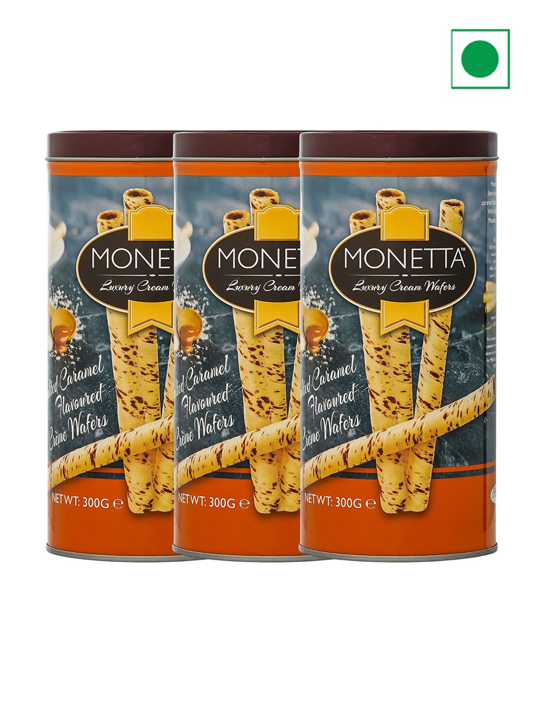 

Monetta Pack Of 3 Salted Caramel Wafer Sticks 900g, White