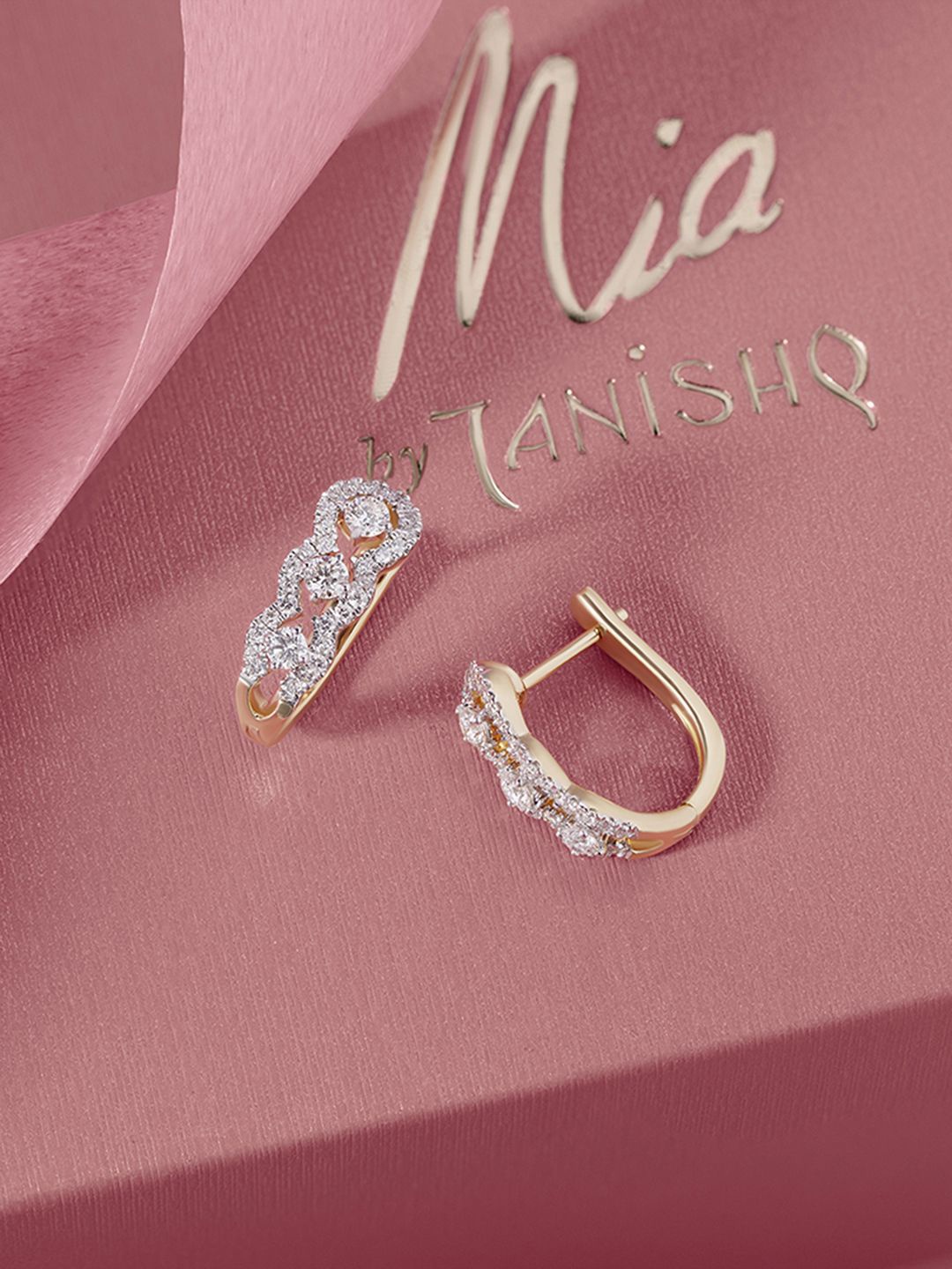 

Mia by Tanishq Sleek Edge 14 KT Gold & Diamond Hoop Earrings - 3.474g, Yellow