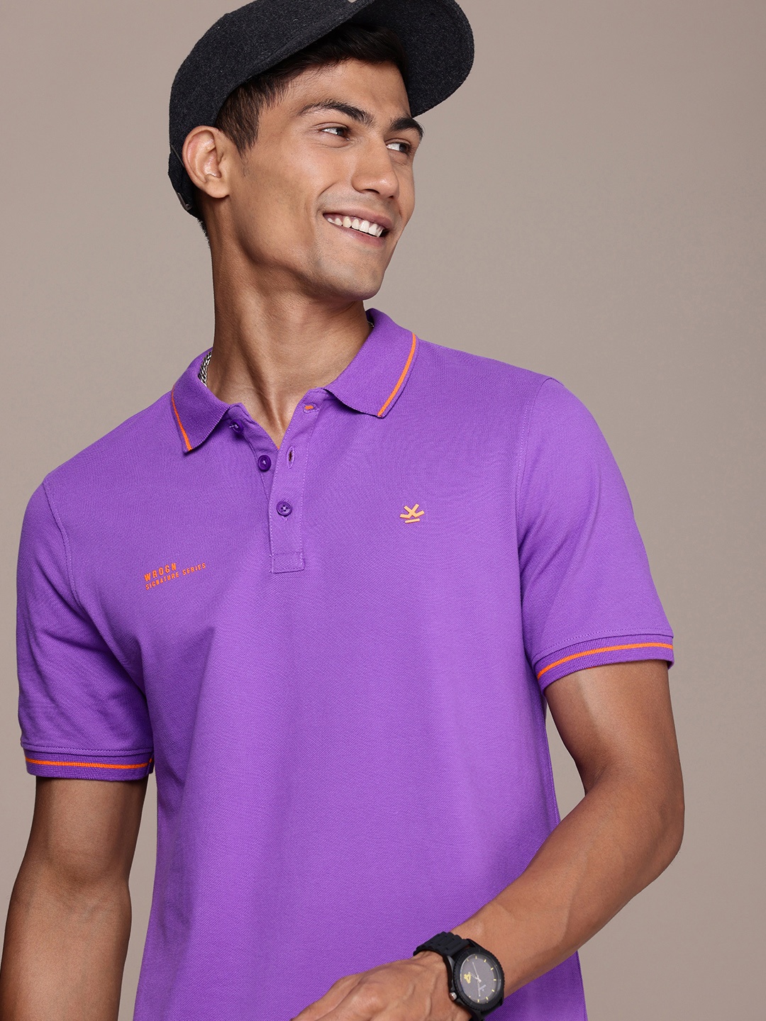

WROGN Polo Collar Pure Cotton T-shirt, Purple