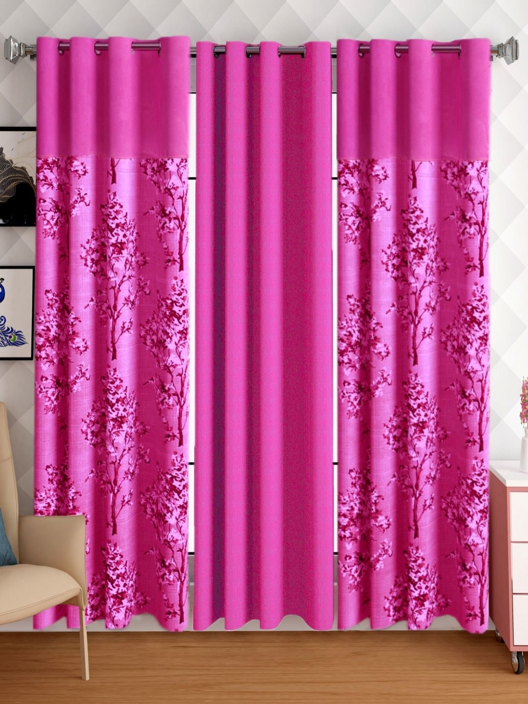

Lunar Days Pink Set of 3 Floral Room Darkening Door Curtain