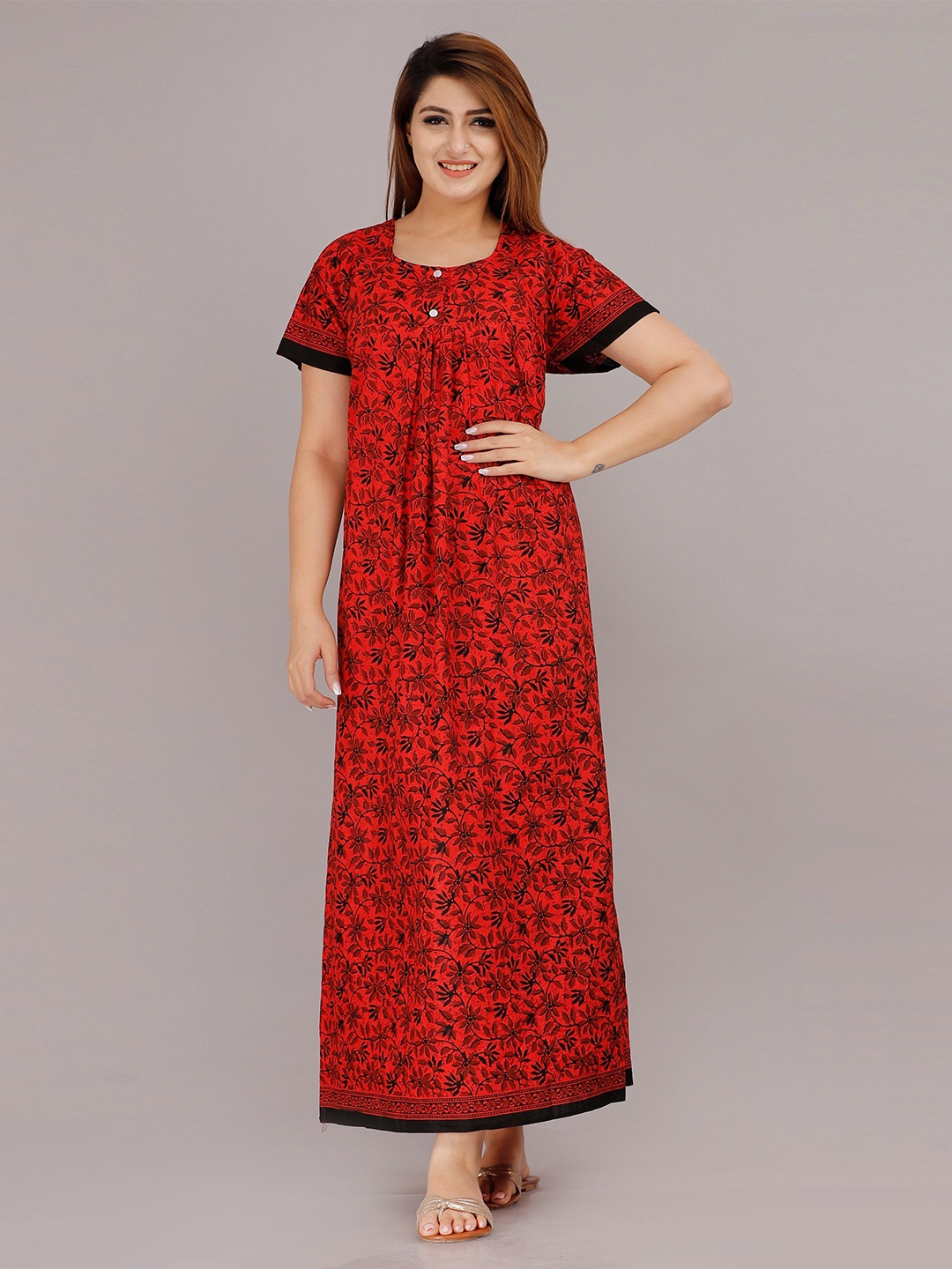 

MAYA PRINT Printed Maxi Nightdress, Red