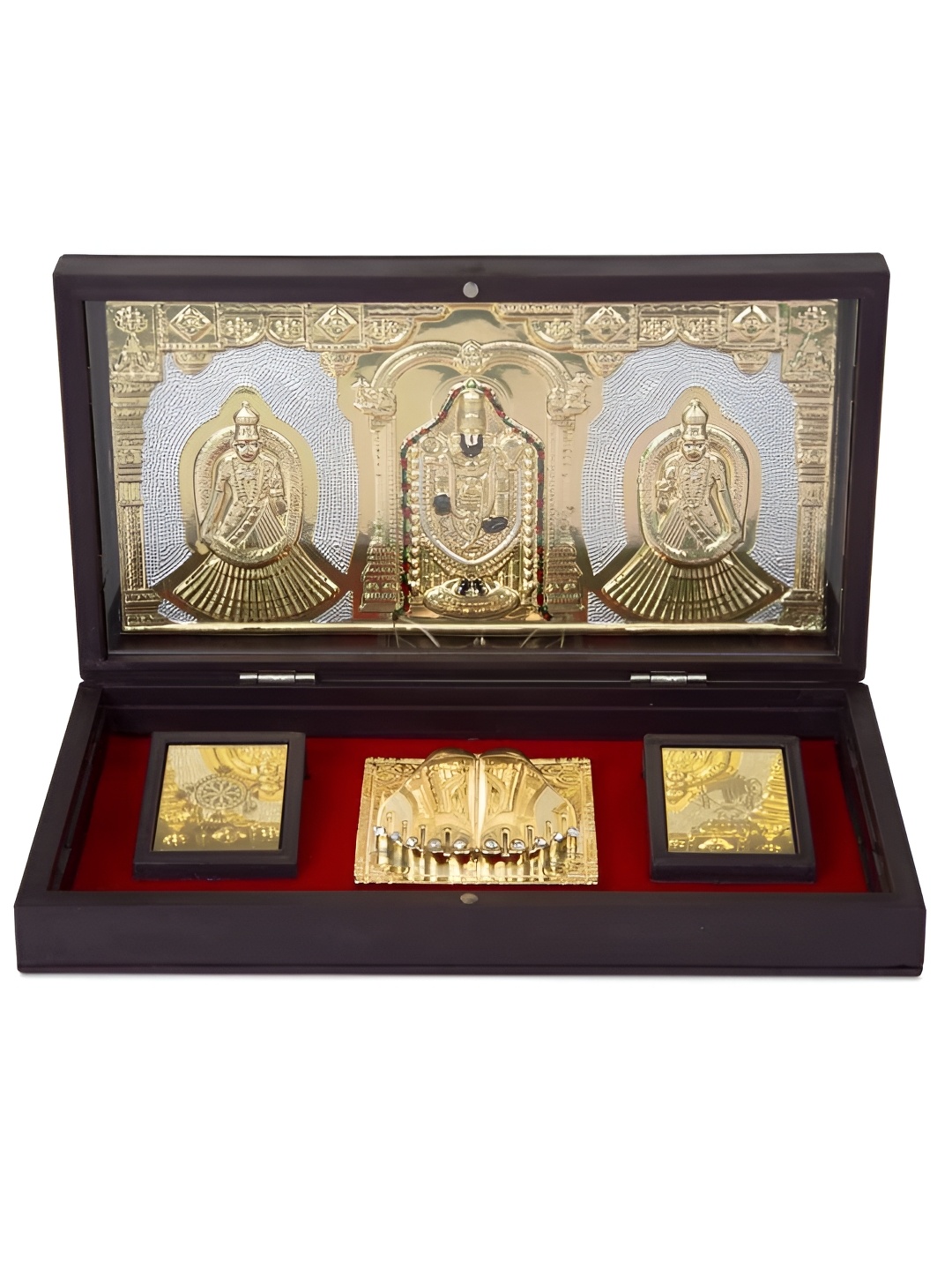 

INTERNATIONAL GIFT Gold-Toned Religious Bala Ji Charan Paduka Showpiece with 6 Diya