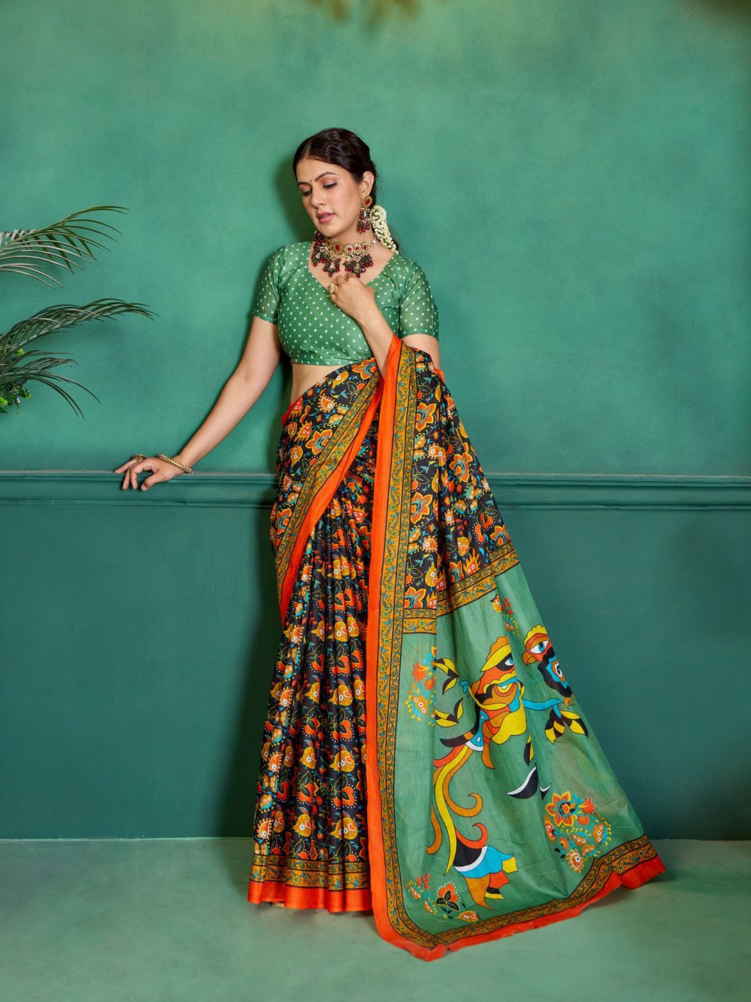 

Anouk Kalamkari Pure Cotton Bagh Saree, Black
