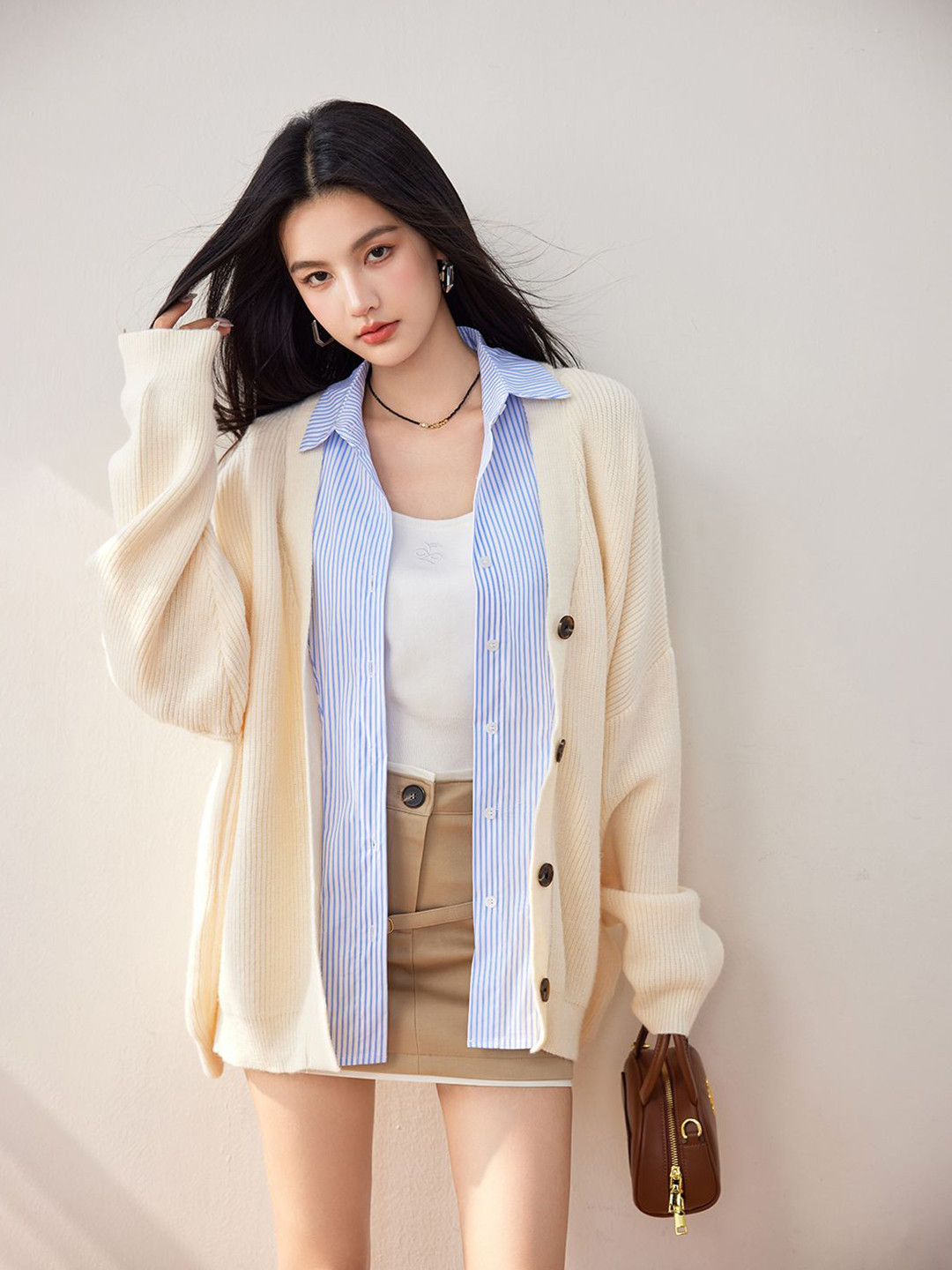 

JC Collection Women Striped Longline Cardigan, Beige
