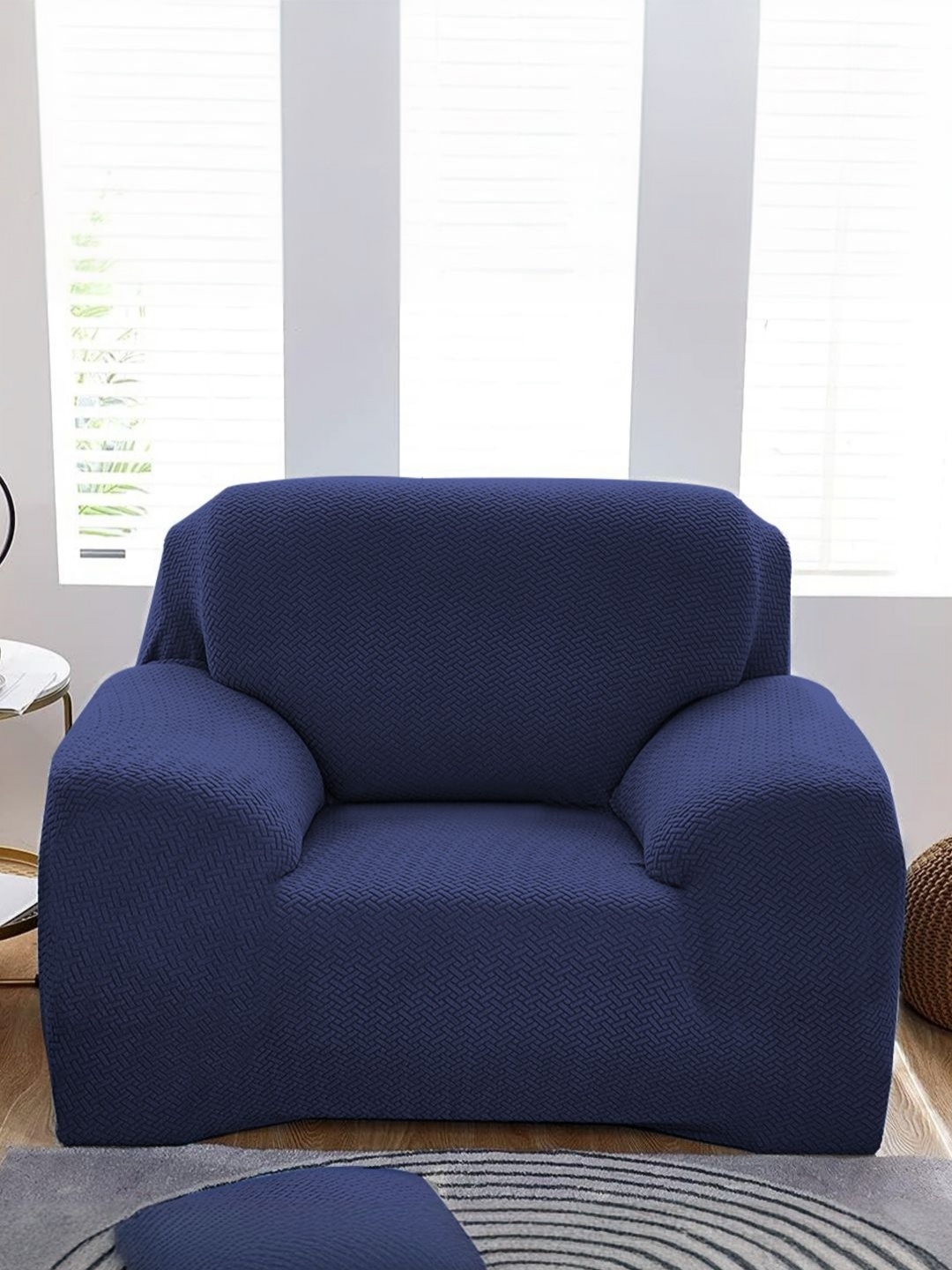 

B BESTILO Navy Blue Single Seater Sofa Cover With Arms