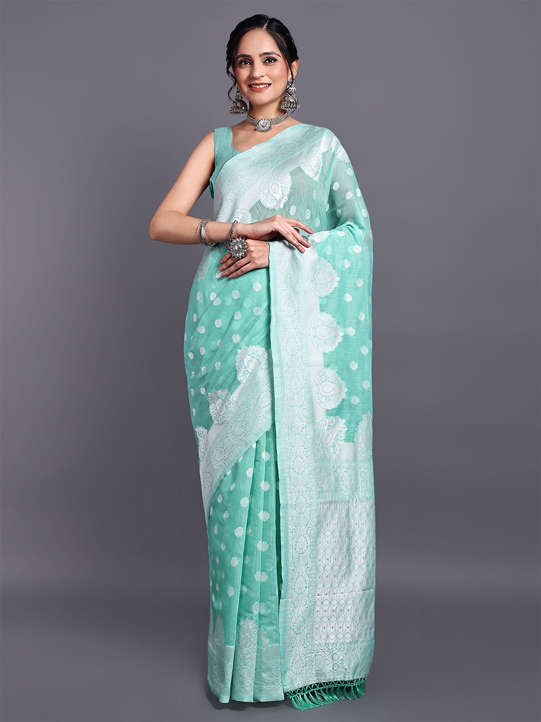 

SWAMI STUDIO Floral Zari Pure Cotton Kanjeevaram Saree, Blue