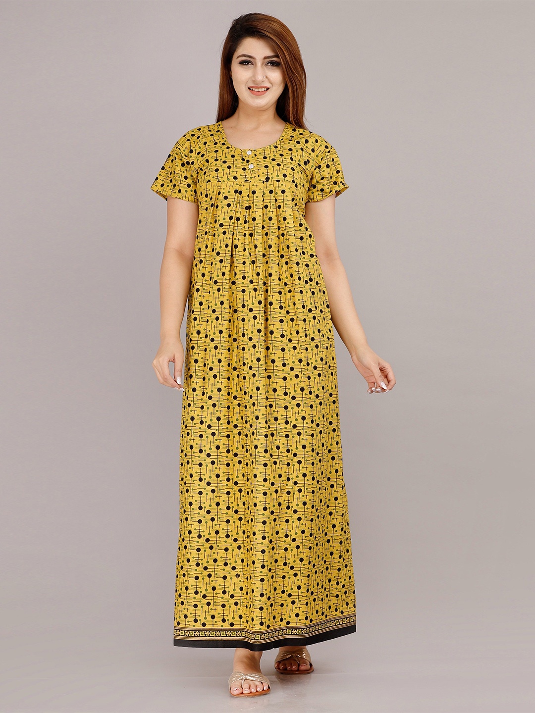 

MAYA PRINT Printed Maxi Nightdress, Yellow