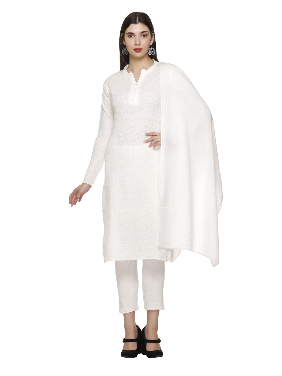 

MONTREX Women Regular Kurta with Trousers & With Dupatta, Off white