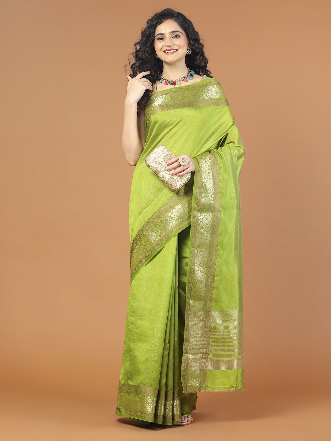 

Meena Bazaar Zari Art Silk Saree, Green