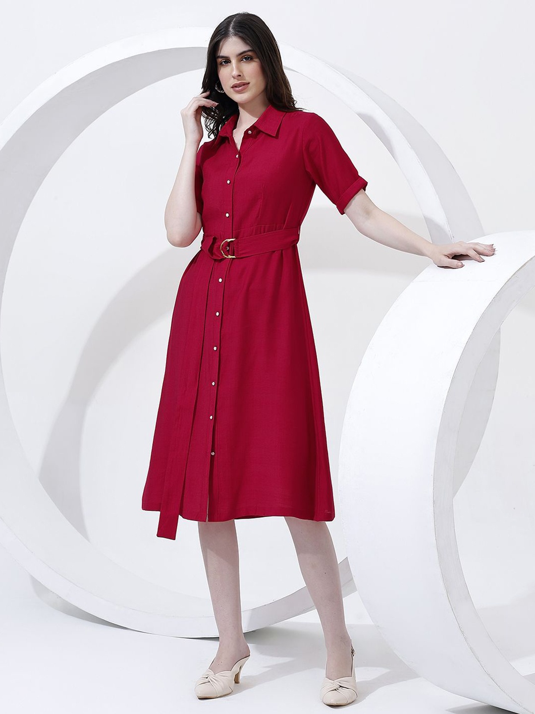 

Justin Whyte Women Shirt Midi Dress, Red