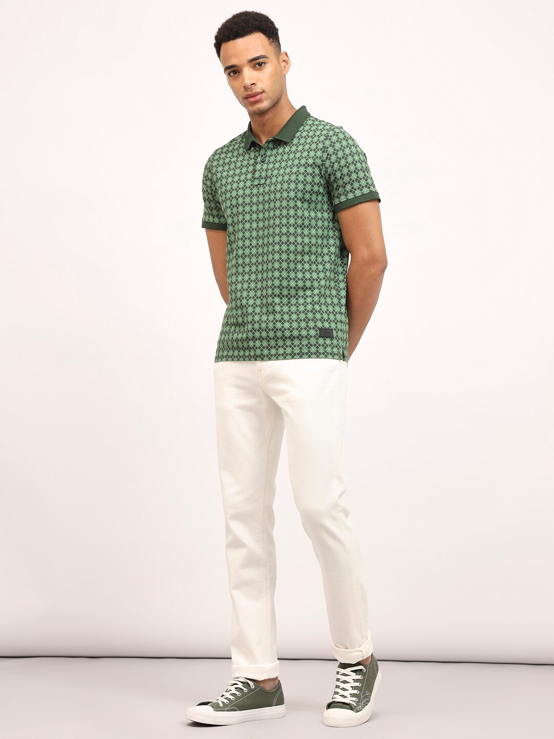 

Lee Geometric Printed Polo Collar Slim Fit Cotton T-shirt, Green