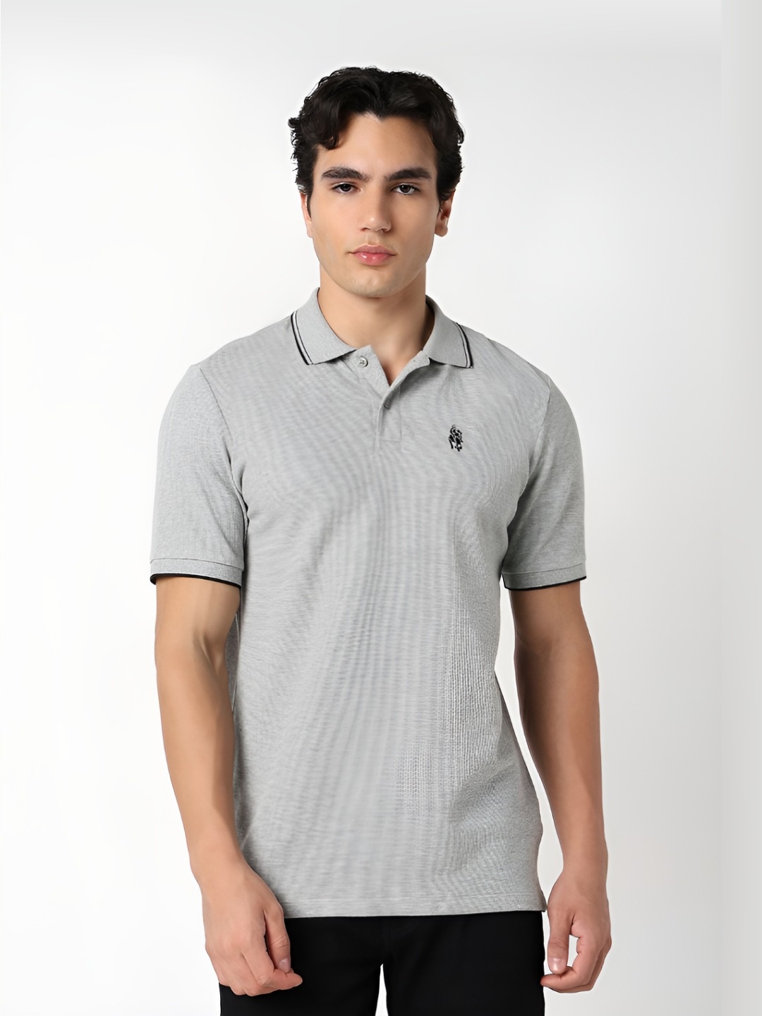

R&B Men Solid Polo Collar Cotton T-shirt, Grey