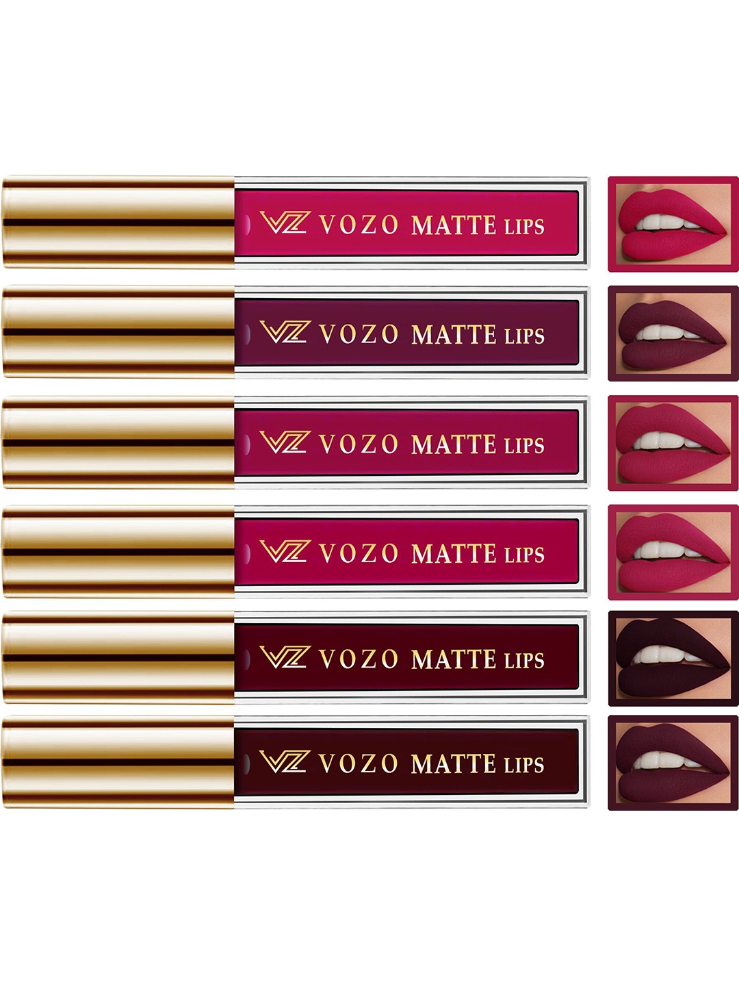 

VOZO Set Of 6 Velvety Smooth Matte Liquid Lipstick-4ml Each-102-103-105-106-201-204, Maroon