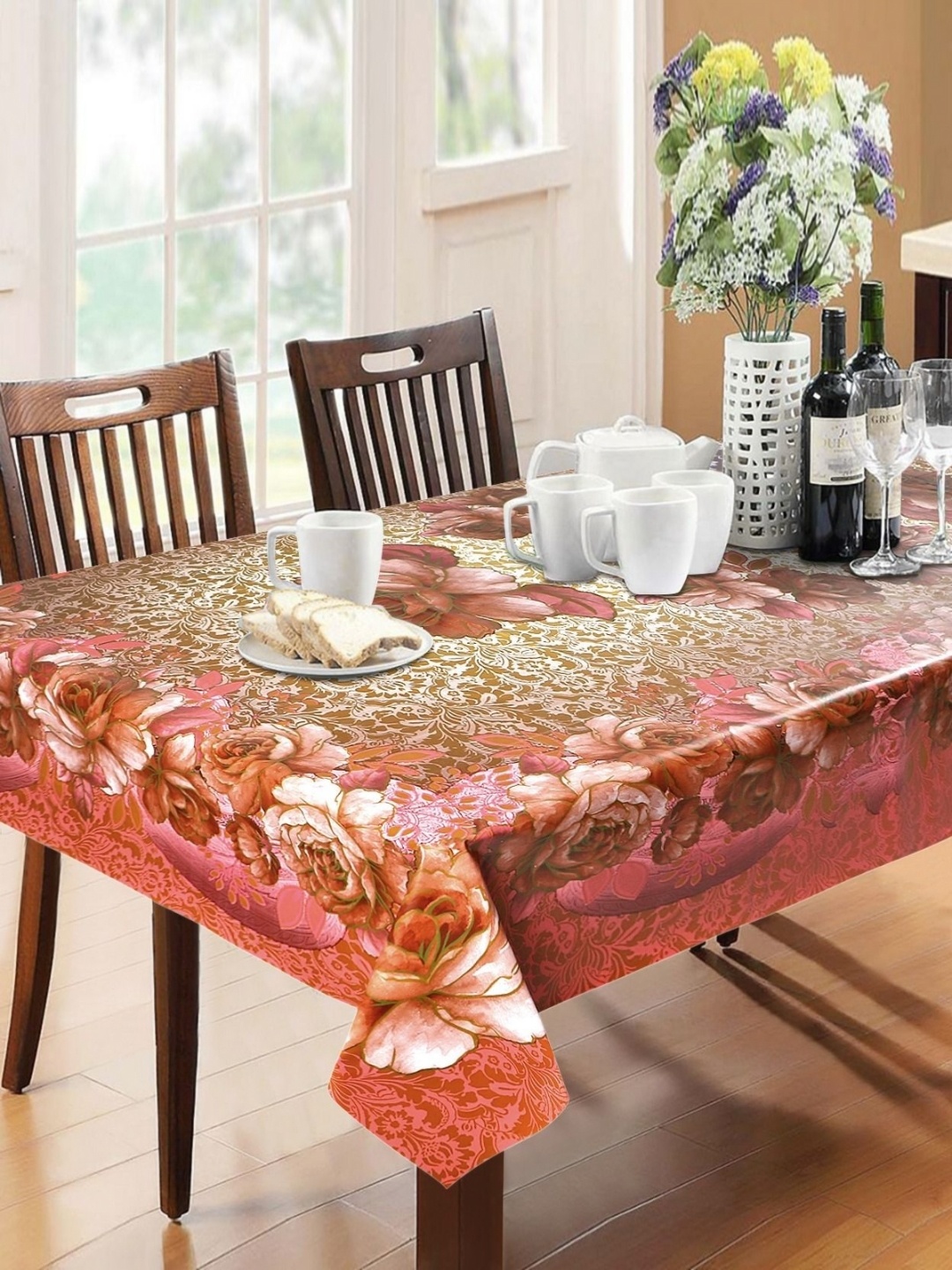 

LooMantha Maroon Floral Waterproof 6-Seater Table Cover