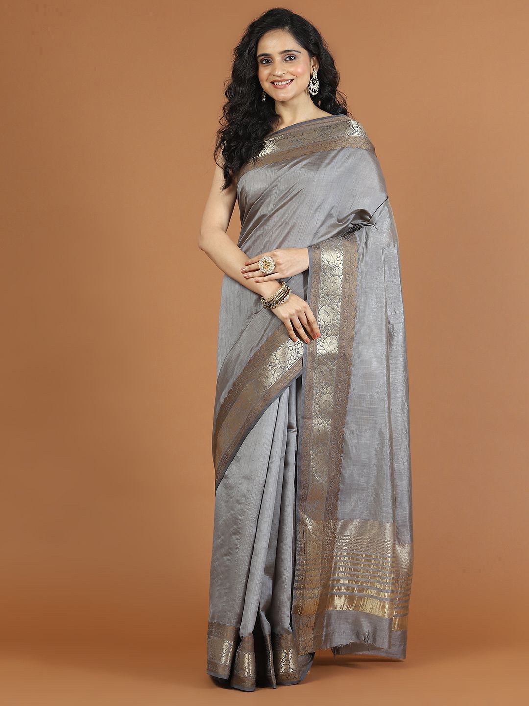 

Meena Bazaar Zari Art Silk Saree, Grey