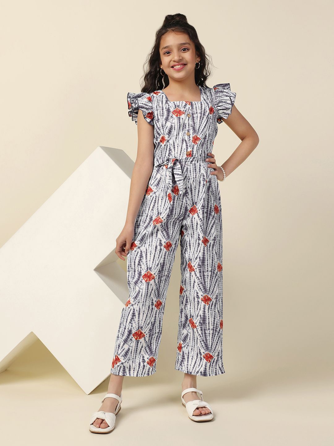 

FASHION DREAM Girls Printed Basic Jumpsuit, Grey