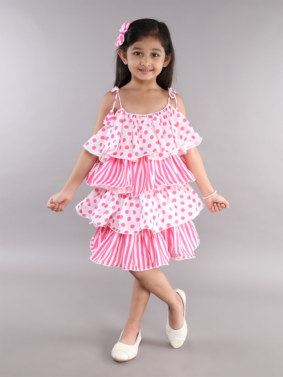 

Pink Chick Polka Dot Striped Layered A-Line Dress