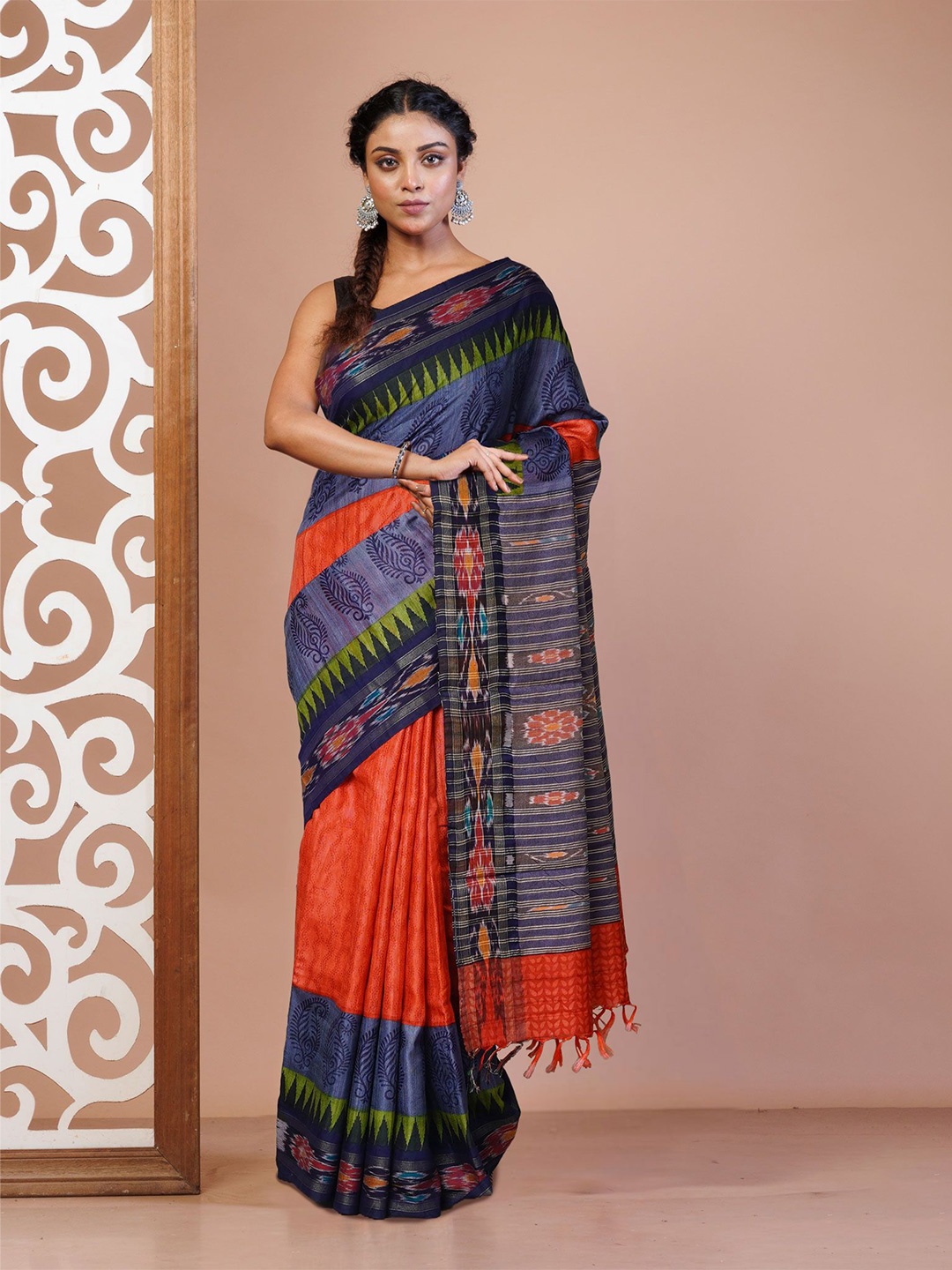 

Unnati Silks Kalamkari Pure Silk Handloom Tussar Saree, Purple