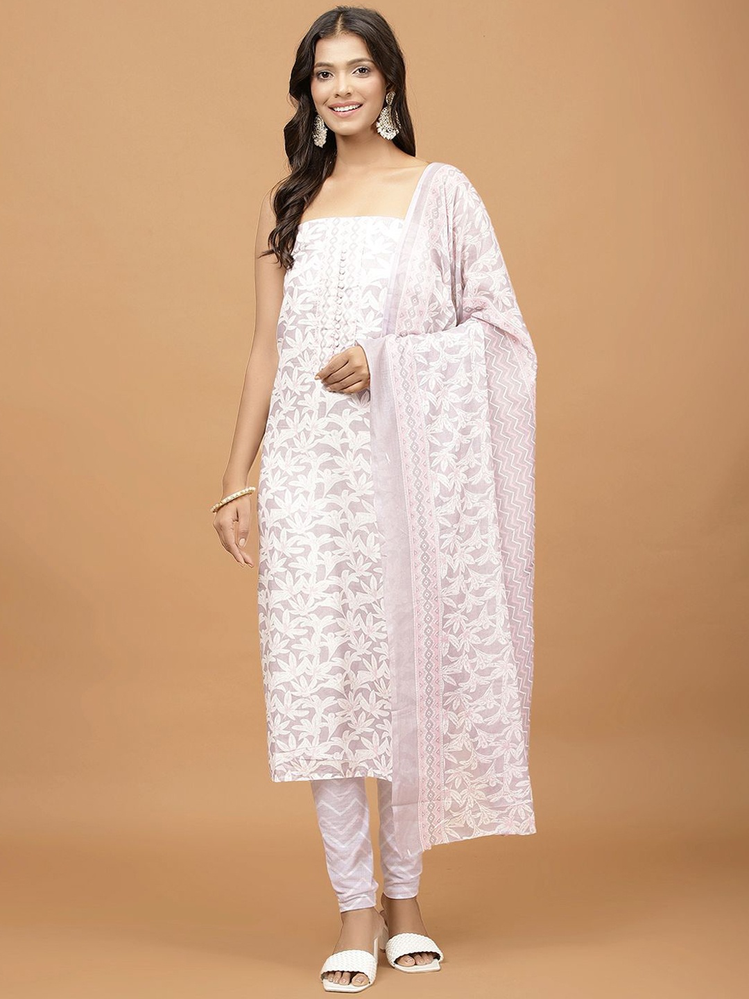 

Meena Bazaar Floral Printed Unstitched Dress Material, Grey