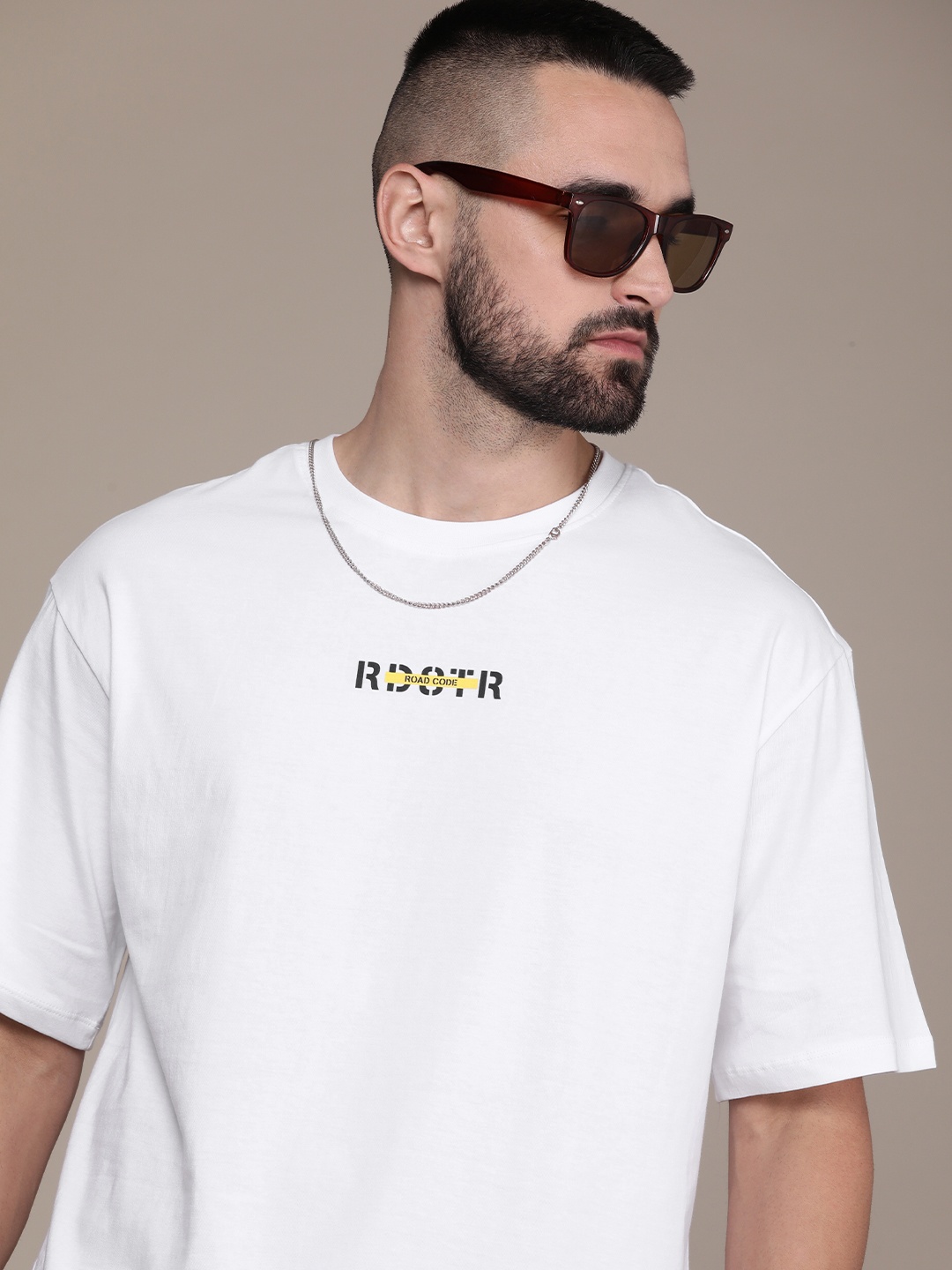 

The Roadster Life Co. Drop-Shoulder Sleeves Pure Cotton T-shirt, White