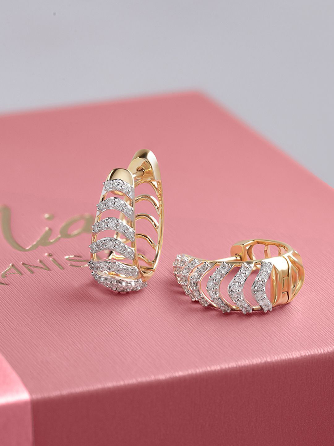 

Mia by Tanishq Women 14KT Chevron Shine Gold & Diamond Hoop Earrings -4.513g, Yellow