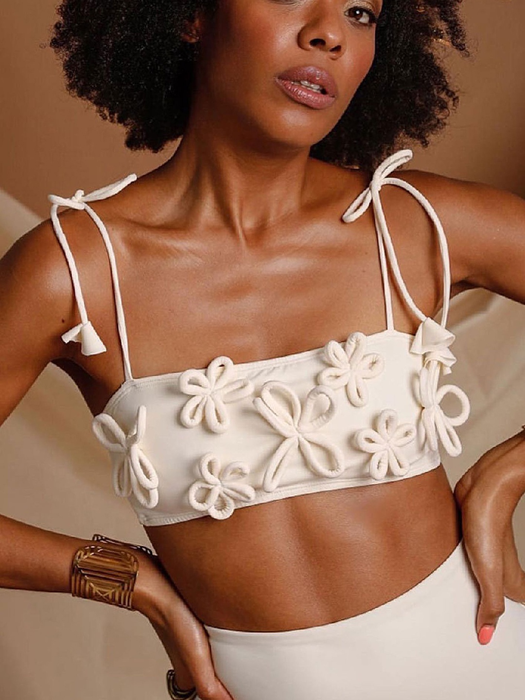 

LULU & SKY Women Self Design Floral Two Piece Bikini Swim Set, White