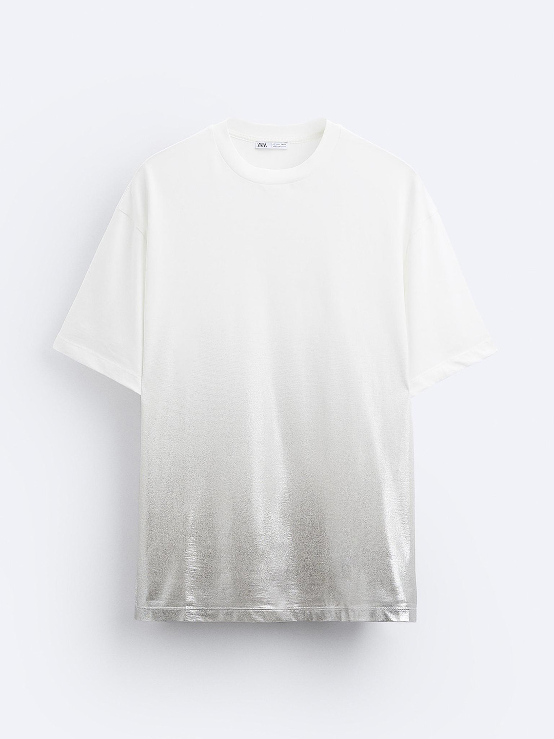 

ZARA Men Metallic Ombre Printed Cotton T-shirt, White