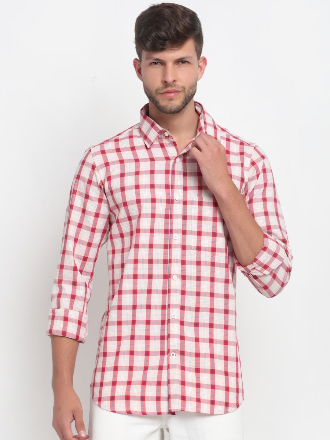 

Cross Court Men Opaque Checked Casual Shirt, Red