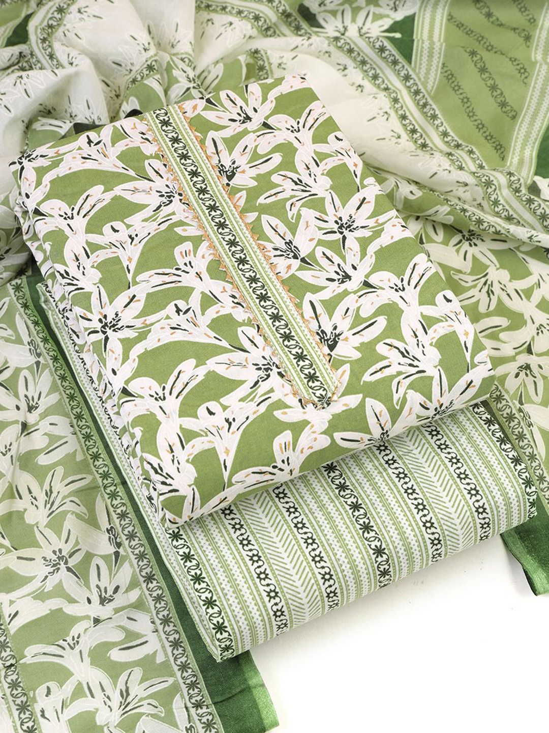 

Sun Fashion And Lifestyle Printed Unstitched Dress Material, Green