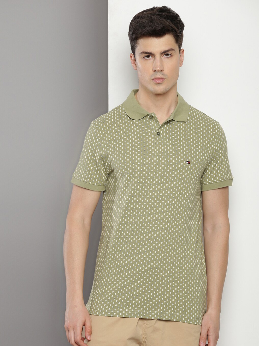 

Tommy Hilfiger Polka Dot Printed Polo Collar Slim Fit T-shirt, Green