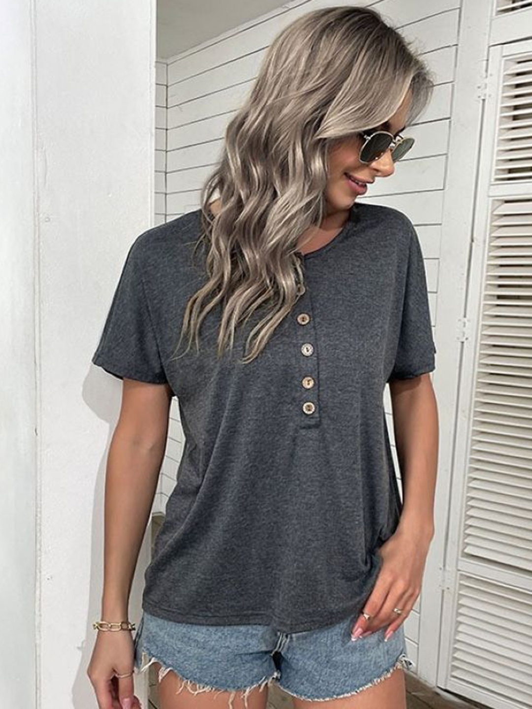 

StyleCast Women Solid Round Neck T-shirt, Grey