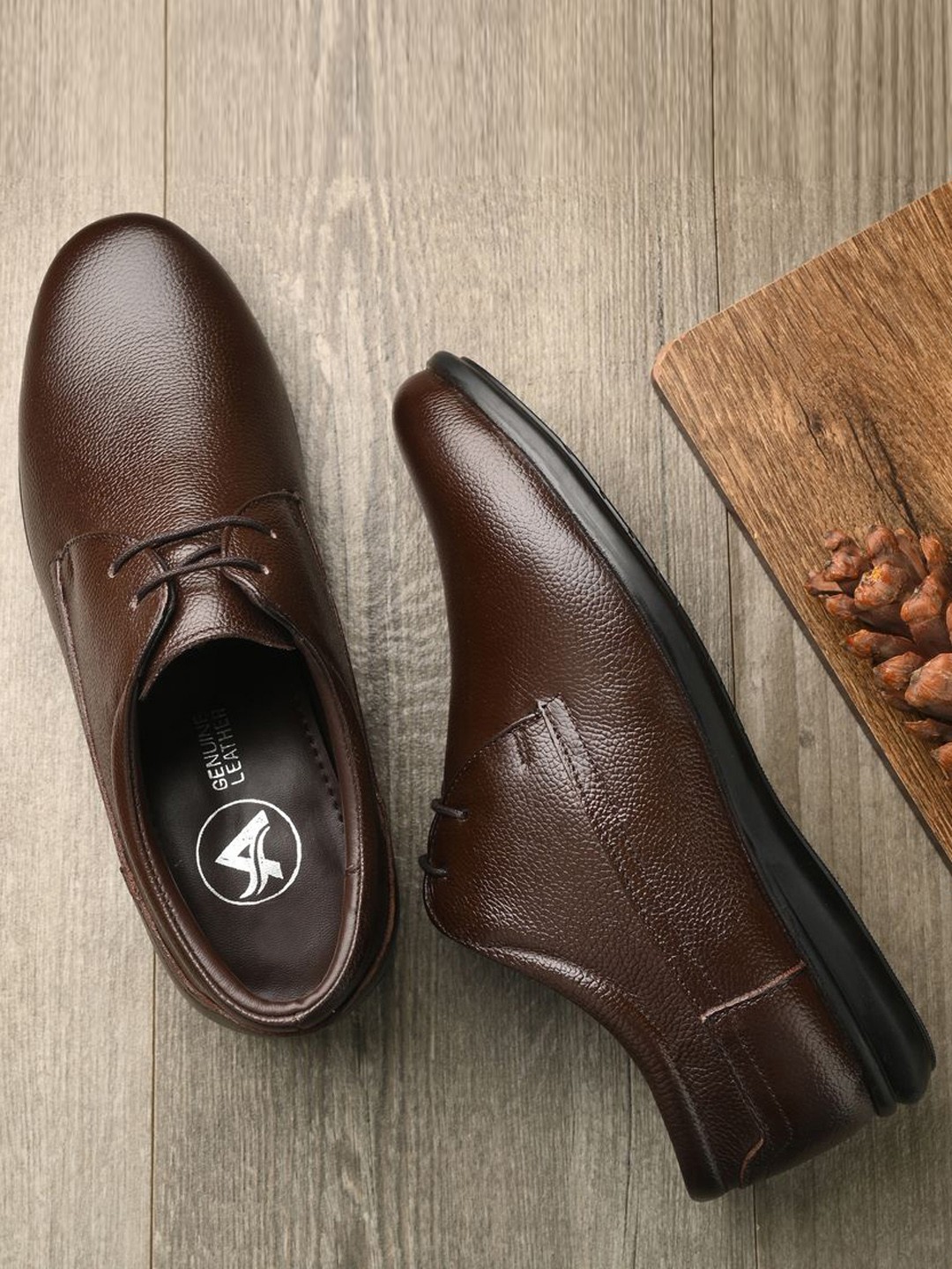 

Auserio Men Leather Formal Derbys, Brown